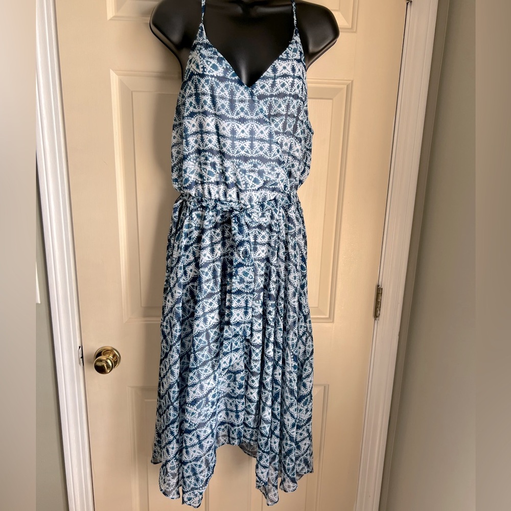 Banana Republic halter dress with tie waist and asym hem